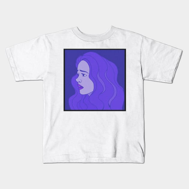 Sad girl blue Kids T-Shirt by EmeraldWasp